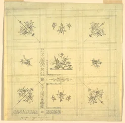 Zeichnung, Deckendekoration, Sieg in einem Streitwagen, Palazzo Quirinale, Rom, 1812